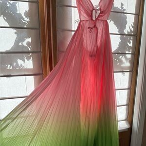 Elegant Pink and Green Maxi Dress